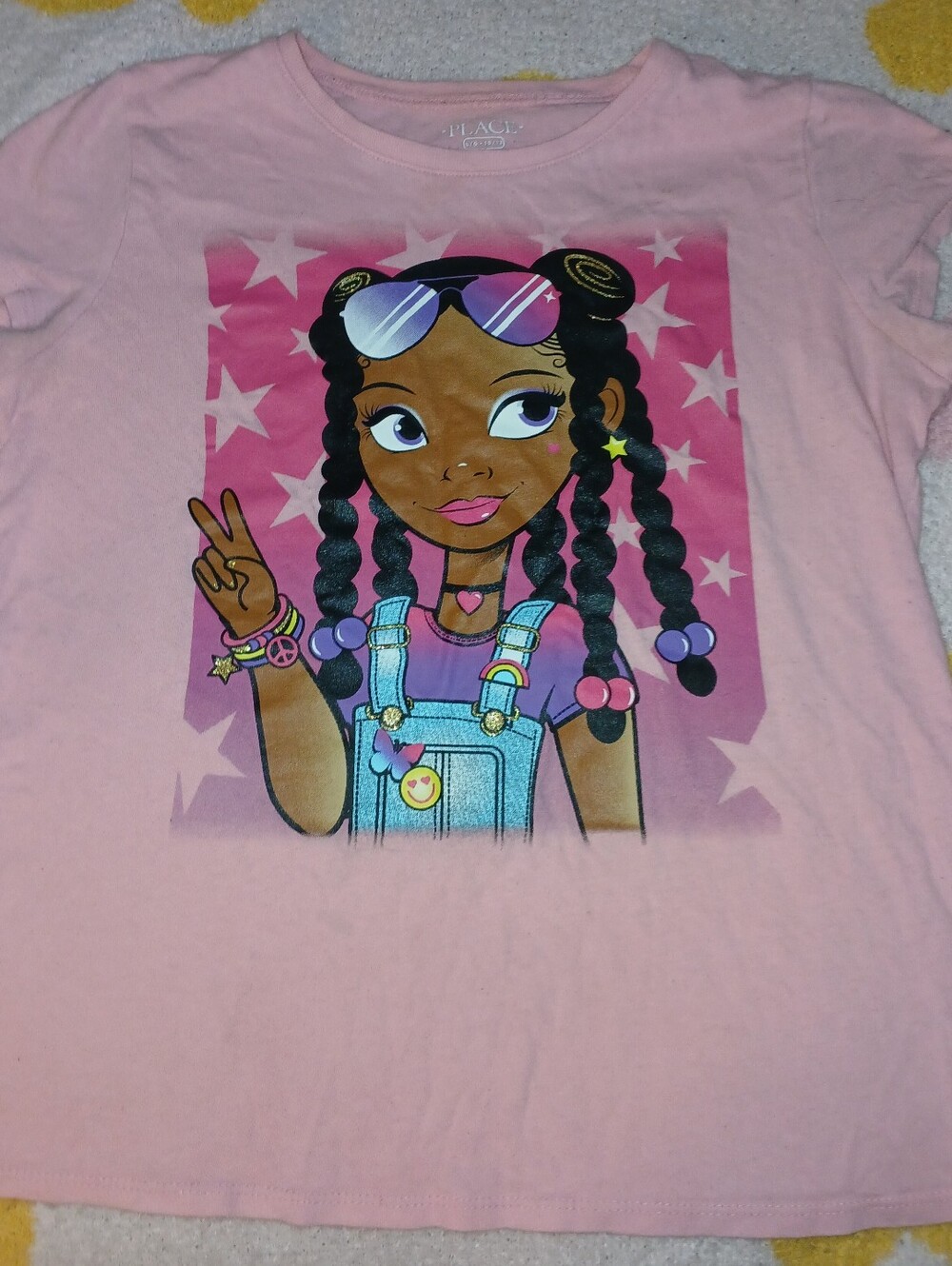 Pre-loved Girls Pink Graphic Tee with Girl Illustration
